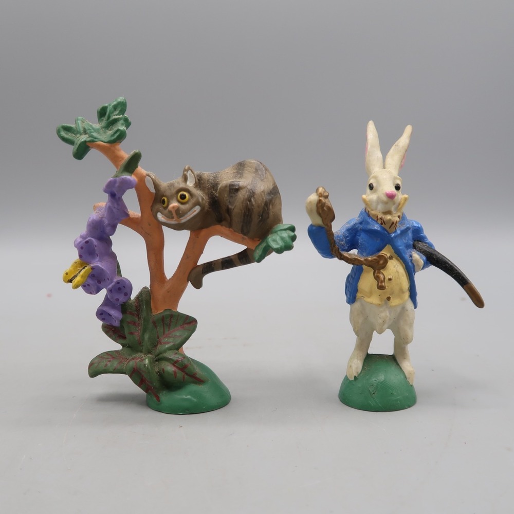 ALICE IN WONDERLAND Hamilton 1990 PVC Cheshire Cat & Rabbit Figure Storybook